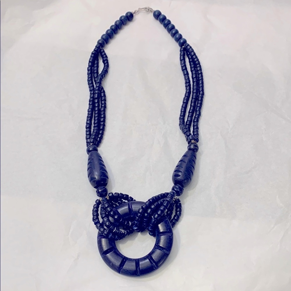 Navy Blue Beaded Necklace